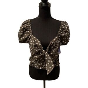 Abound Puff Sleeve Tie Front Shirt in Olive Sarma Medim NWT